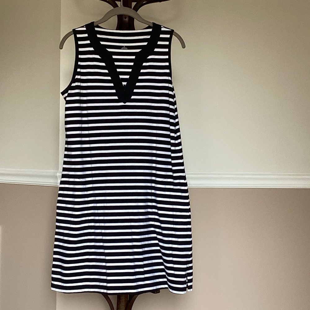 Lands' End Black and White Striped Mini Dress